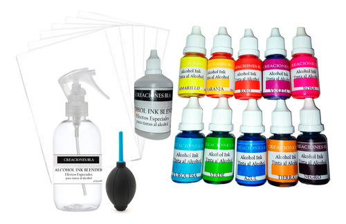 Set Tintas Alcohol Ink X10 + Hojas + Activador + Soplador 