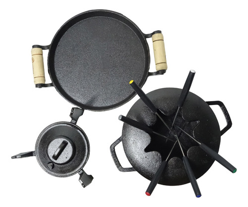 Aparelho Fondue Ferro Fundido Completo + Bifeteira Redonda