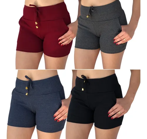 Kit 4 Shorts Feminino Ribana Canelado Tipo Moletom Atacado