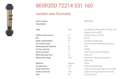 Gemu 865r20d 72214 531 160 Variable Area Flowmeter 0 Jjj
