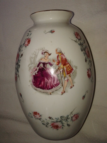 Florero Porcelana,figura Galante, Rosas, Alto 26 Cm,perfecto