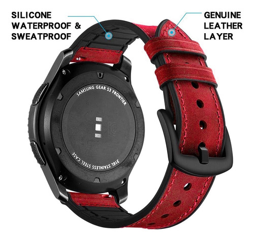 Correa Doble Caucho Cuero Para Smartwatch Foxbox Sport I29 Rojo 2.2 Cm