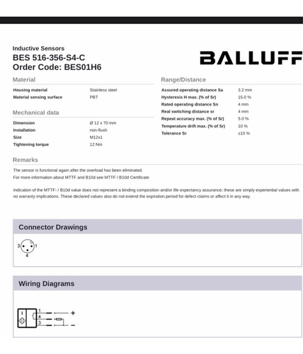 Indutivo M12 4mm Pnp Balluff Bes01h6 Bes 516-356-s4 Bes02jm