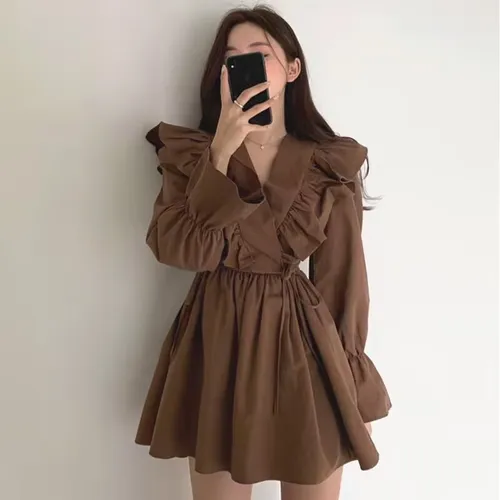 comprar Vestido Corto Vintage Con Cuello En V Y Mangas Acampanadas