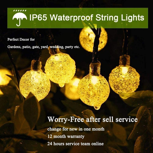Guirnalda De Luces Solares Led Impermeables De 6.5 M, 30 Uds