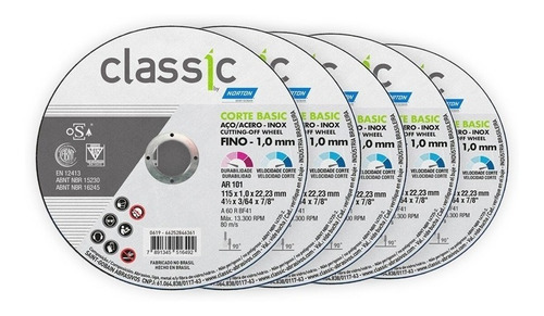 Disco De Corte 115 X 1 Mm 10 Uni Metales Norton P/ Amoladora