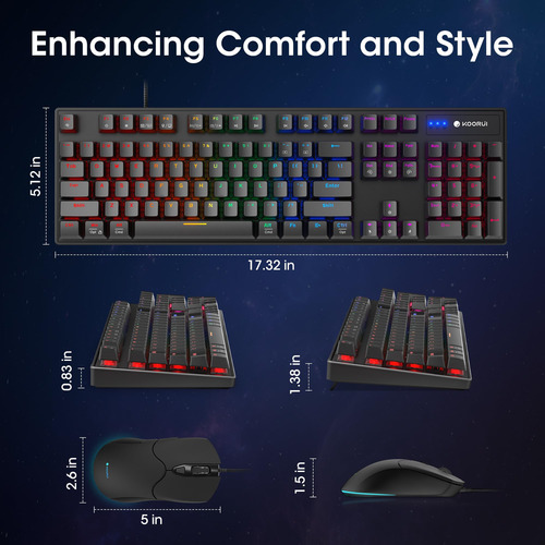 Combo De Teclado Y Ratón Para Juegos Koorui Wired 104 Teclas