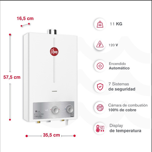 Calentador De Agua 10lt Rheem Gas Natural Tiro Forzado