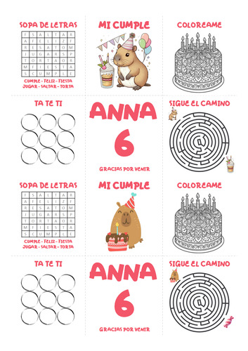 Kit Imprimible Planillla Juegos Cumpleaños Capibara Editable