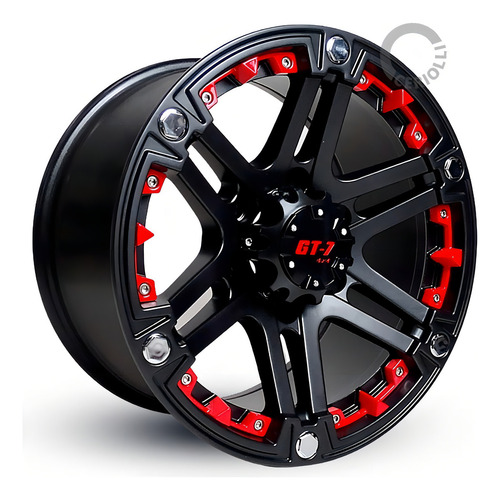 Jogo De Rodas Off Road Aro 17 6x139 Hilux S10 Ranger Dakar Cor Preta Fosca Red