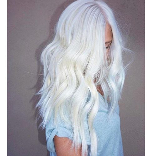 Peluca Blanca Natural Larga Y Rizada Para Mujer, Pelo Ondula