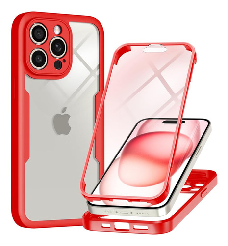 Funda Y Protector Casetego Compatible Con iPhone 15 Pro Rojo