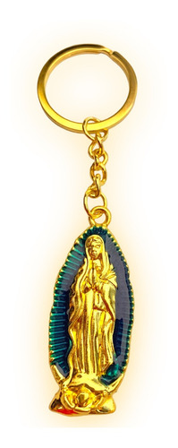 12 Llaveros Virgen Guadalupe Metal Dorado Colores Celofan