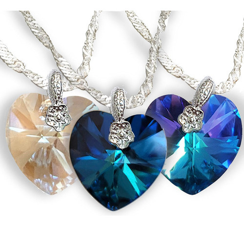 Tres Collares Corazones De Cristales, Gran Regalo 