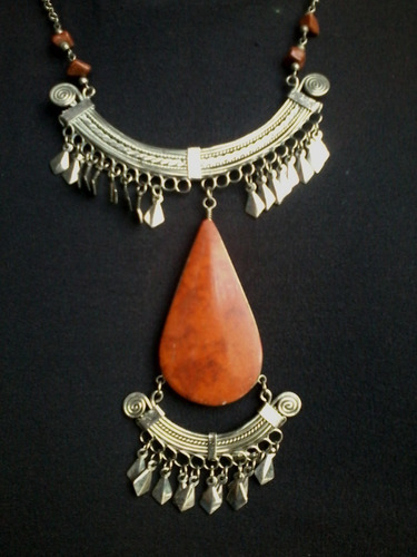 Collar De Alpaca Y Piedra Jaspe Naranja Bisuteria #22 Loligo