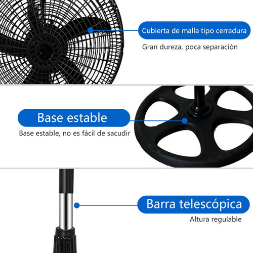 Ventilador De Piso Oscilante 180 3 Velocidades 5 Aspas Negro