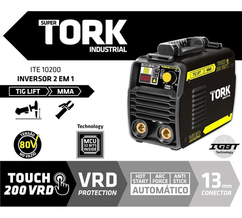 Imagem 7 de 7 de Máquina De Solda Inversora Tig Mma Touch 200 Amp Vrd Tork