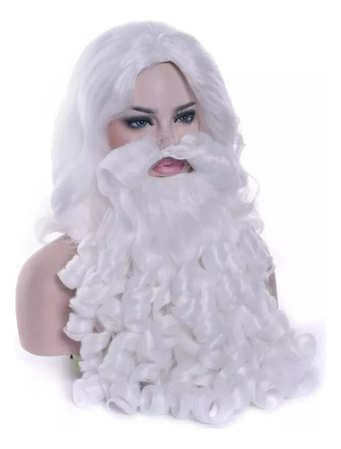 2025 Peruca Branca De Papai Noel E Barba De Cabelo Comprido