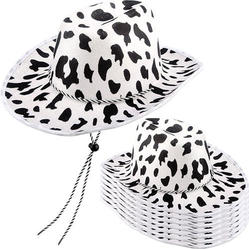 Paquete 8 Sombreros Vaquero Con Estampado Vaca Y Negro Para