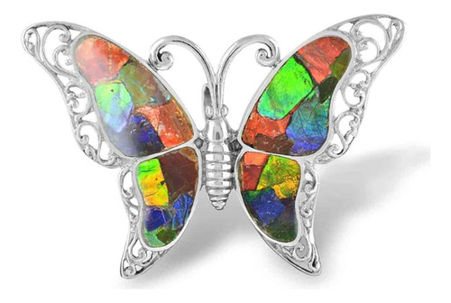 Dije De Mariposa De Plata Esterlina Y Ammolita