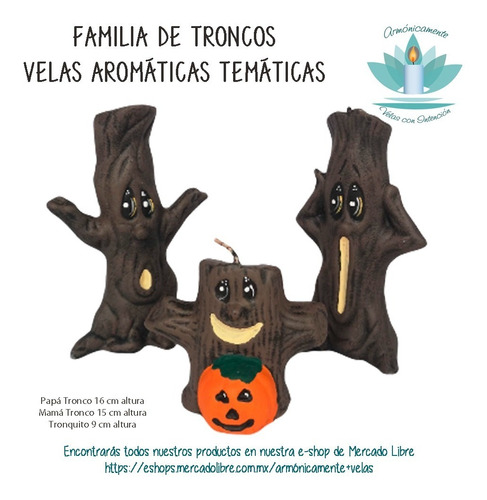 Veladoras Halloween Familia De Troncos Aromática 3 Pzas