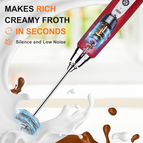 Batidor De Leche Rojo Yuswko De Mano Con 3 Cabezales, Batido