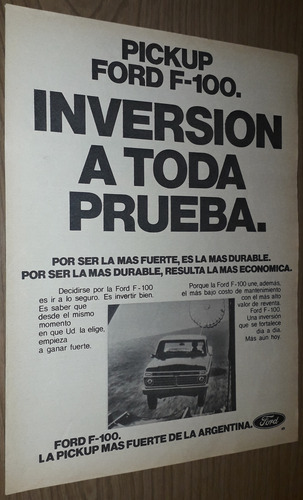 P123 Clipping Publicidad Pickup Ford F-100 Año 1975 (Usado)