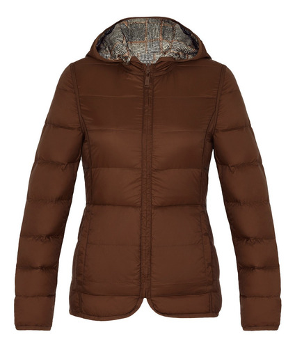 Campera Pluma Mujer Impermeable Reversible Con Capucha 18131