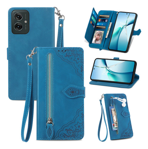 Funda De Piel Sintética Con Estampado De Flores Con Cremallera Para Motorola