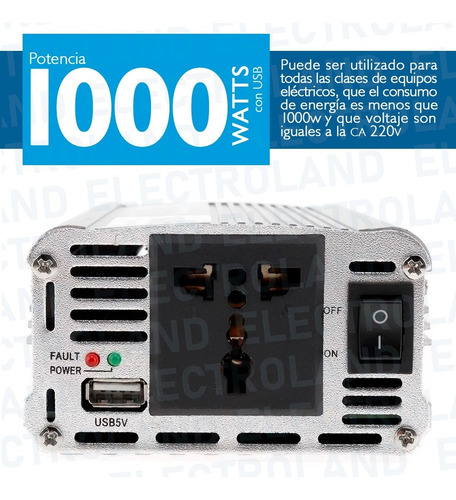 Imagen 7 de 10 de Inversor De Corriente Conversor 1000w 12v - 220v Dc A Ac