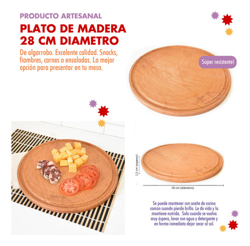 Plato de madera para asado algarrobo 28cm diámetro Compranet 11606