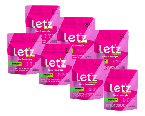 Chiclete Energético Let'z Gum Pré-treino/trabalho 7 Pacotes Menta