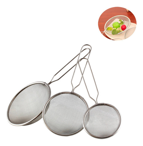 Set Colador X3 Tamaños Acero Inoxidable Utensillos Cocina 