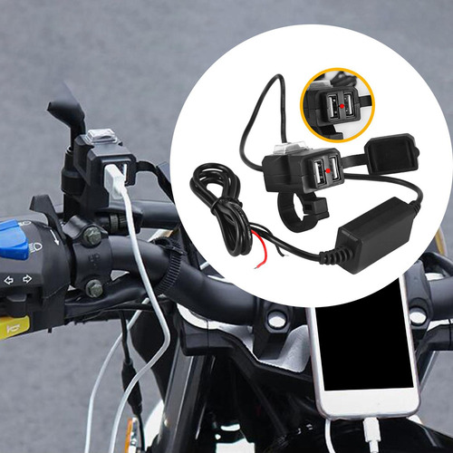 // Carregador De Celular Para Motocicleta, Porta Usb Dupla,