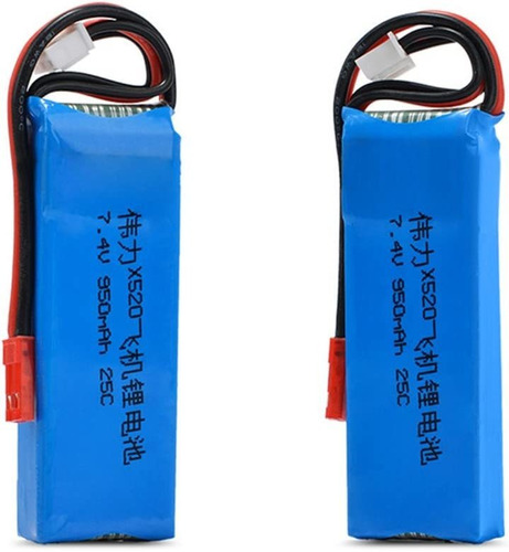 2 Unids 7.4v 950mah 25c Lipo Batería Con Conector Jst Para E