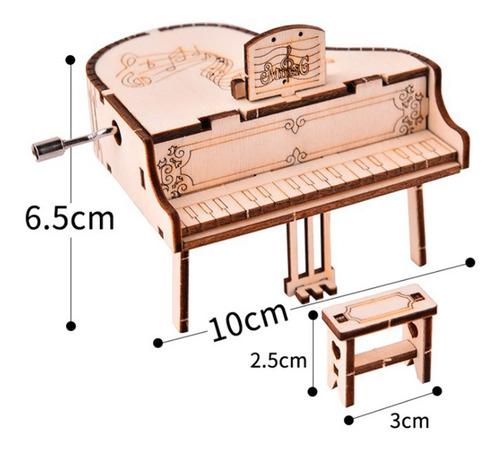 Imagen 8 de 12 de Diy 3d Piano De Hecho A Mano Manivela Antigua Tallada Caja