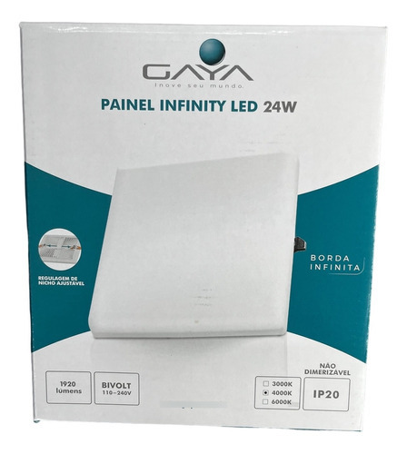 Luminária Plafon Borda Infinita Quadrada 24w Luz Neutra Gaya Cor Branco