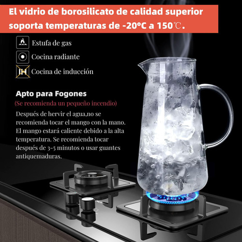 H Jarra De Vidrio De 2 Litros, Jarra De Agua Caliente Y Fría