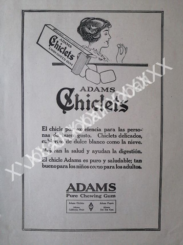 Cartel Retro Chicles. Chiclets Adams 1919 /cf58 /raro