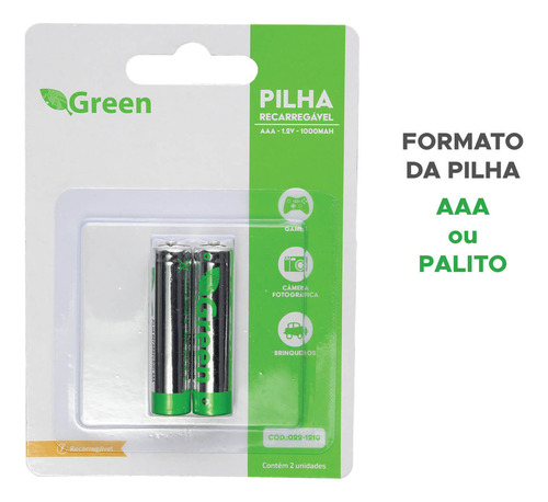 Pilha Recarregável Aaa Palito 1000mah Green Blister C/2 Unid