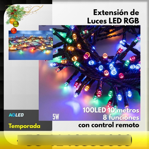 Luces Led Rgb 100leds 10mt 8 Funciones Control Rem