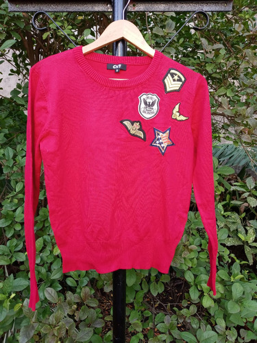 Sweater Rojo Con Apliques, Viscosa, Pullover