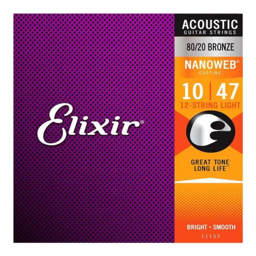 Encordoamento Elixir 010 Para Violão 12 Cordas Light 11152