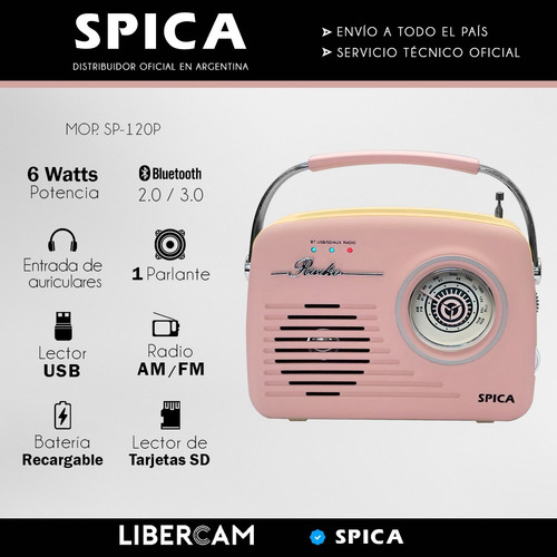 Radio Vintage Parlante Bluetooth Portatil Spica Sp120 Am/fm