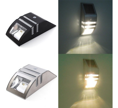 Imagen 7 de 9 de Aplique Led Solar Acero Inoxidable Fotocélula + Sensor 4 + 1
