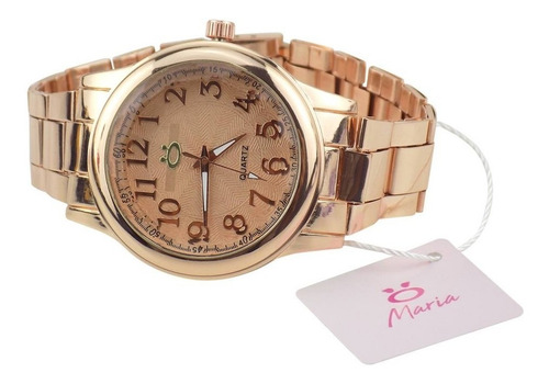 Relógio Feminino Aço Maria Analógico + Colar Rma11