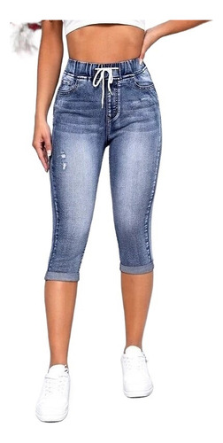 Pantalones Cortos De Mezclilla Elásticos En La Cintura