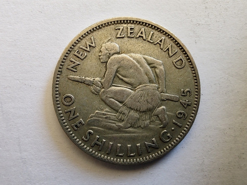 Moneda New Zelanda One Shilling 1945 Plata 0.5 (x1305