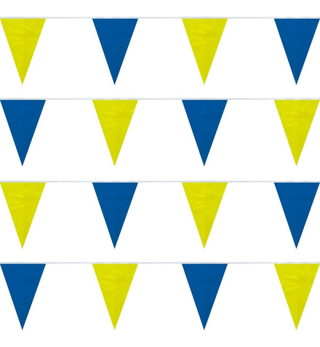 Tira Banderín Azul Rey Y Amarillo 50m Polietileno Triangular