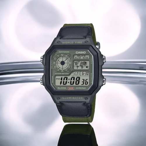 Reloj Casio Ae-1200whub-3avcf Illuminator-negro Verde Negro Verde